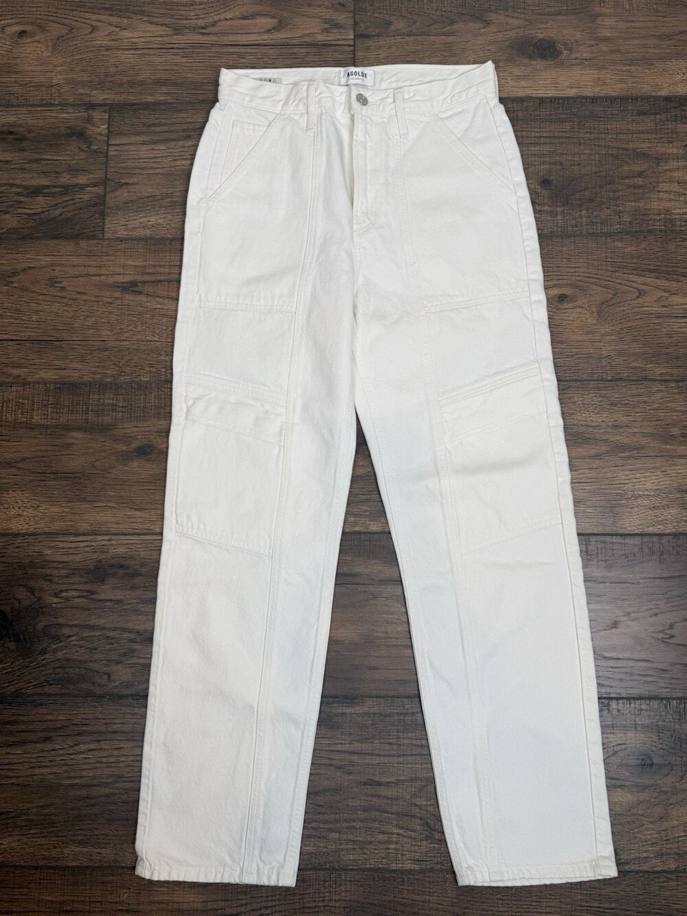 Agolde Cooper Relaxed Straight Cargo Jeans Milkshake Sz 26
